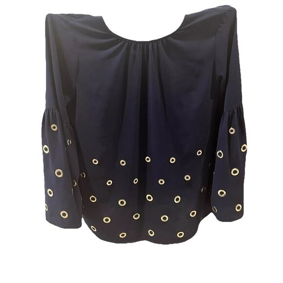 Michael Kors M round neck blouse with bell sleeves and gold grommets - Picture 1 of 7